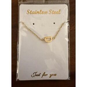 Dainty Stainless Steel Gold "D" Initial Necklace Sideways Letter Delicate NEW!